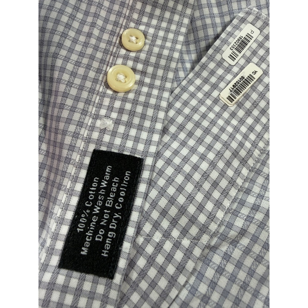 David Donahue Trim Fit Dress Shirt Mens 15.5 34/35 Gray Blue Check 100% Cotton - Picture 9 of 11